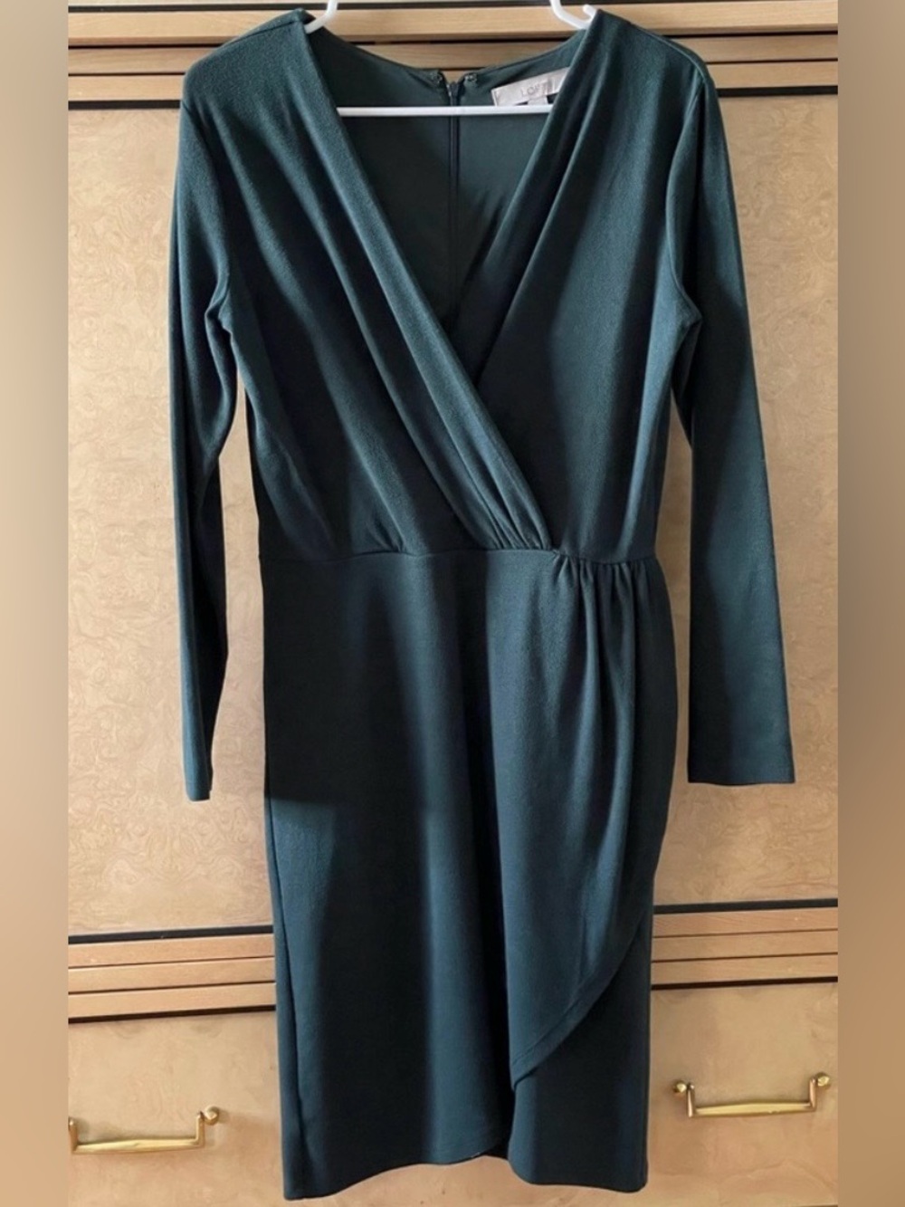 LOFT Wrap Sheath Dress V-Neck Long Sleeves Green Size 6